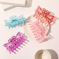 2022 Spring Transparent Flower Printed Plastic Medium Size Hair Claw Clip