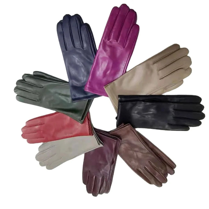 Girls Ladies Colorful Genuine Lambskin Sheepskin Long Sleeve Gloves Dress Ladies Black Fashion Glove Sheepskin Leather Gloves