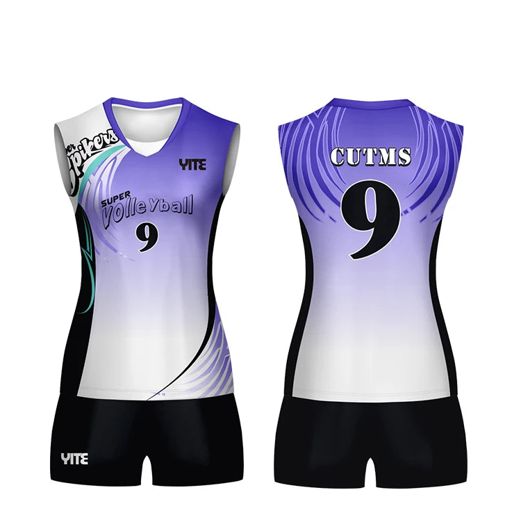 Purple White 100 % Polyester Women Volleyball Jersey Fashion Sports Volleyball Uniforms Beach Volleyball Custom Uniform