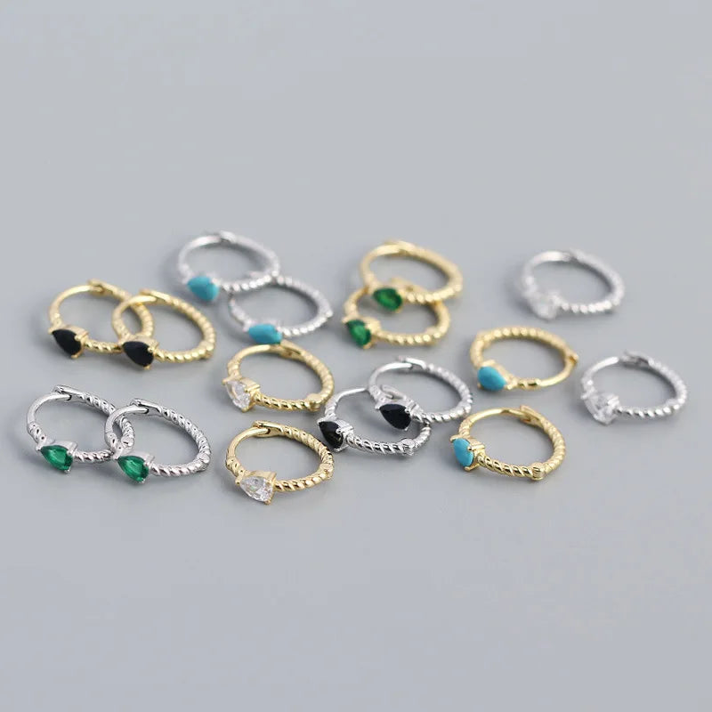 2022 NEW 925 Sterling Silver Ins Minimalist Marquise Shape with Blue Turquoise Black White Cz Diamond Hoop Earring for Women