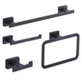Modern Stainless Steel Four-Piece Bathroom Accessories Set Matte Black Finish Includes Towel Rack Paper Holder Hooks-Gift Boxed