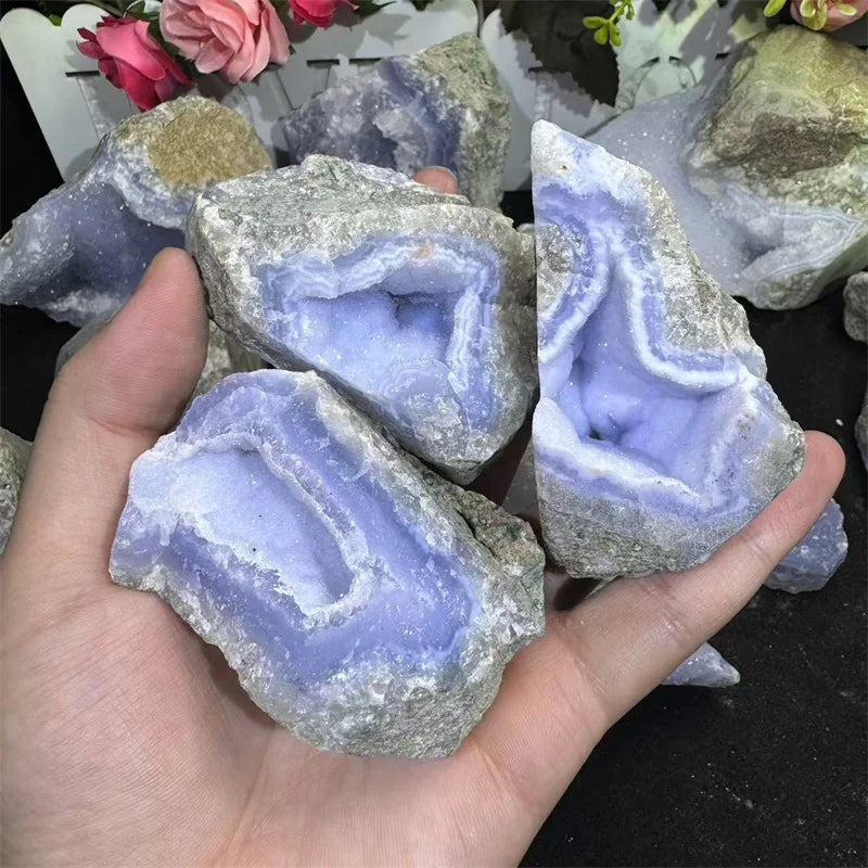 Kindfull Healing Crystal Raw Stone Reiki Fengshui Natural Druzy Blue Lace Agate Rough Stones for Meditation