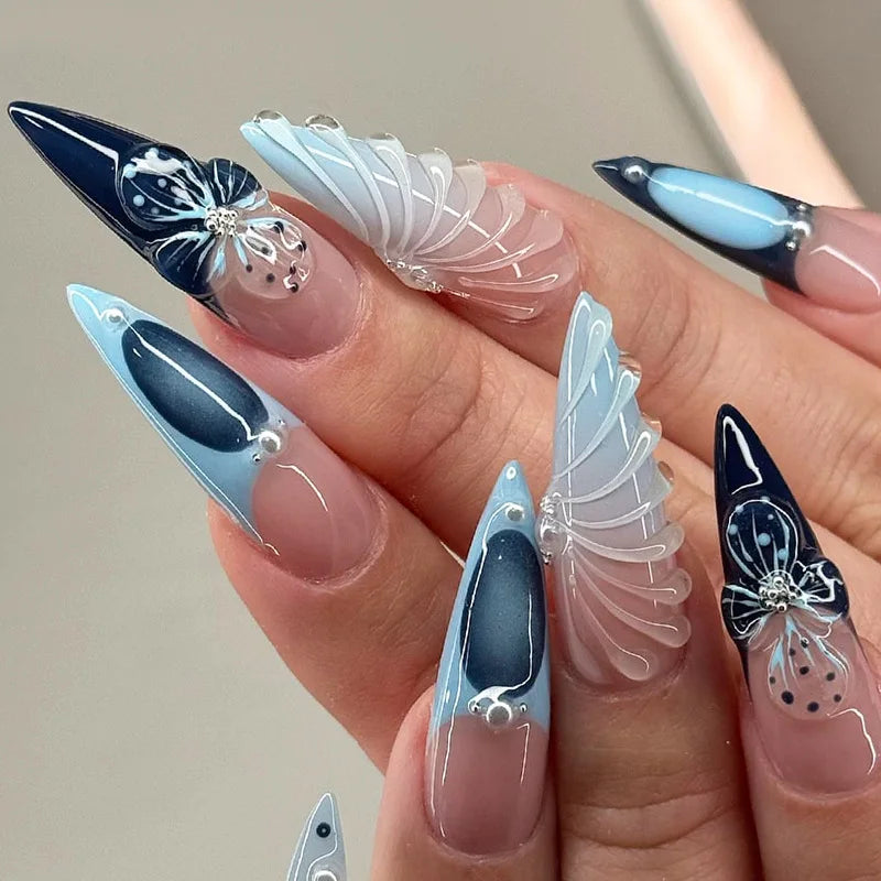 Hot Selling Nail Art Patches with Long Pointed Press on Nails Wearable Style Spicy Girl ultra Long Pointed Nail Patches