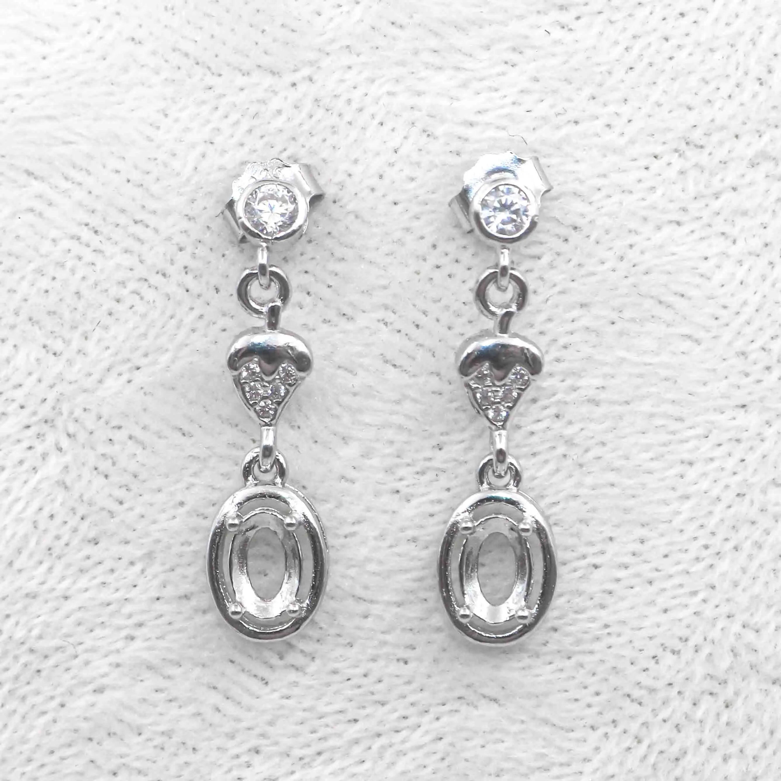 Sterling Silver 4*6mm Semi Mount Stud Eardrops Empty Frame Support Blank Setting S925 Base Without Center Stone DIY for Inlay