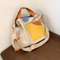 YIMYIK Large Capacity Canvas Shopping Bag Women's Contrast Color Splicing Cotton Tote Bag MegaBDM