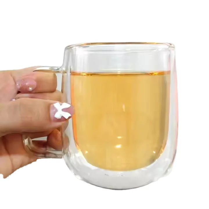 High Borosilicate Heat Resistant Double-Wall Drinking Glass Cup Transparent Glass Mug with Handle