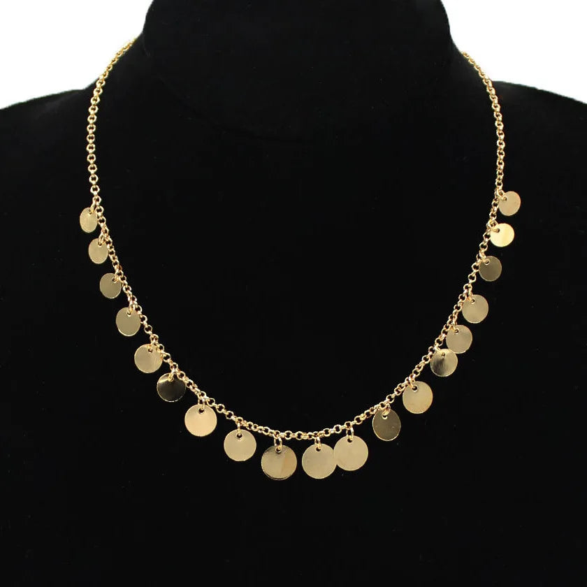 Women's Simple Gold Chain Necklace with Brass Round Pendant Best Friend Gift for Weddings and Parties Alloy Main Material