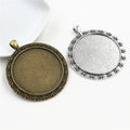 40mm Inner Size Antique Bronze and Silver Plated Colors Flower Style Cabochon Base Setting Charms Pendant