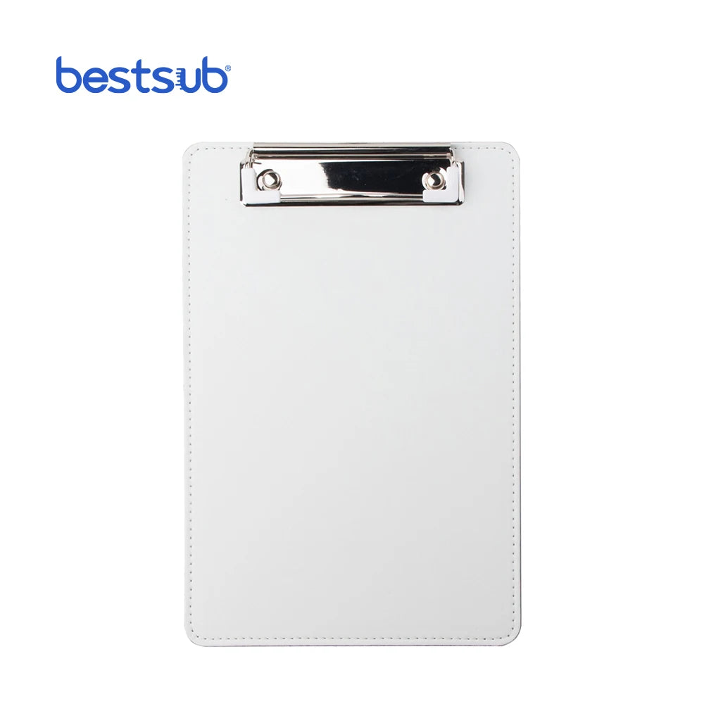 Custom Logo Sublimation Blanks A5 Size White PU Leather File Document Clipboard Folder with Metal Clip