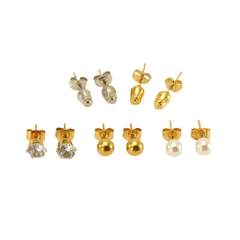 BM Waterproof 18K Gold Plated Stainless Steel Huggie Earrings for Women Trendy Stud Style with Zircon Main Stone