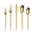 Elegant 20-Piece Gold Flatware Set with Slim Hammered Handle Modern Stainless Steel Cutlery for Fine Dining & Wedding Gift