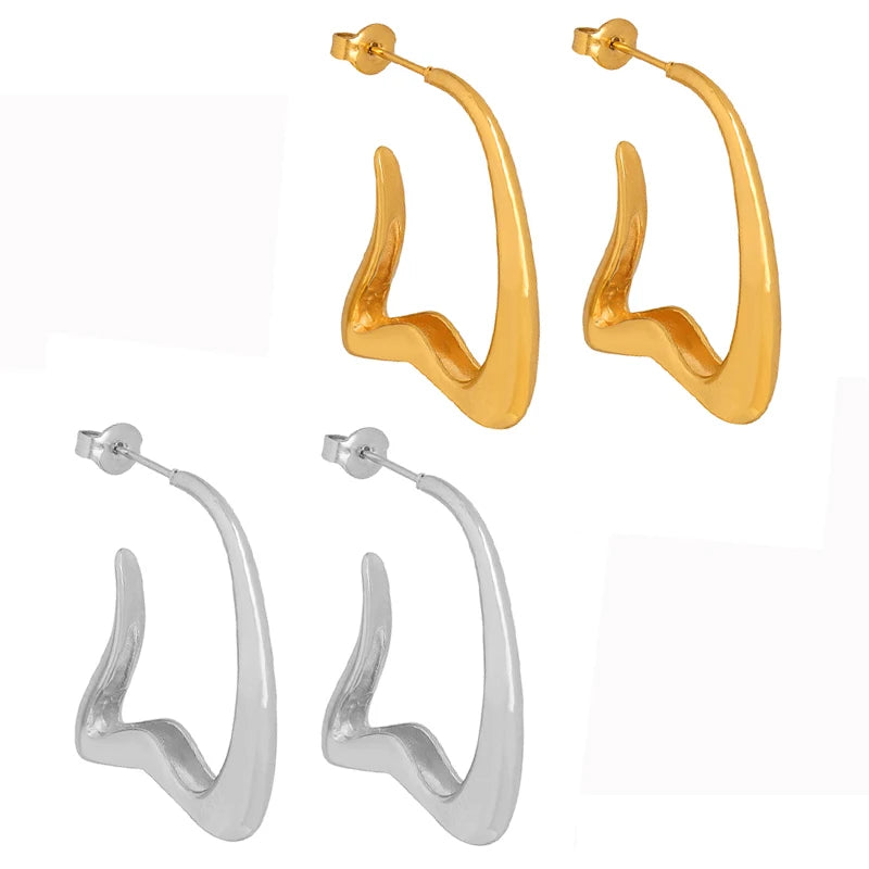 Wholesale Fashion Geometric Hoop Earrings Gold Plated Hypoallergenic Stainless Steel Jewelry for Women Party Daily Wear