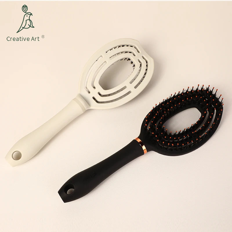Customized Logo ABS Detangling Hair Brush Straight Hair Comb Boar Bristle Nylon Vent Hair Extension Brush