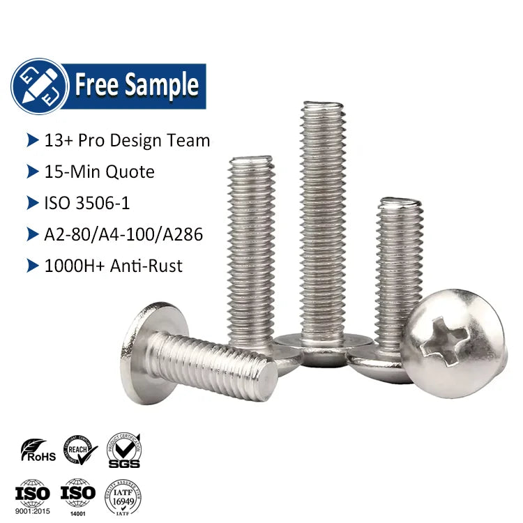 China Screw Manufacturer M4.5 M5 Tornillos De Acero Inoxidable M6 55mm 304 Stainless Steel Phillips Truss Head Screw 316