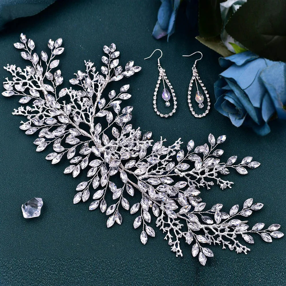 Genya Handmade Rhinestone Crown Earring Set Bridal Headpiece Hair Jewelry Bridal Wedding Hair Accessories