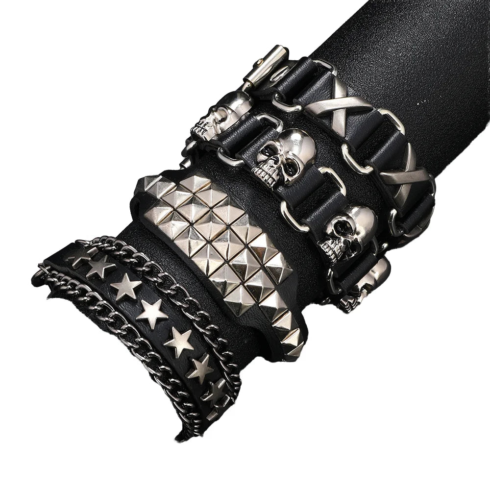 Hot Selling Punk Rock Chain Bracelets for Men Luxury Leather Personalized Wedding Gift Jewelry Sets Wholesale