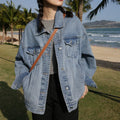 Women's Autumn/Winter Casual Button Printed Washed Denim Jacket Eco-Friendly Breathable 100% Cotton Stonewashed
