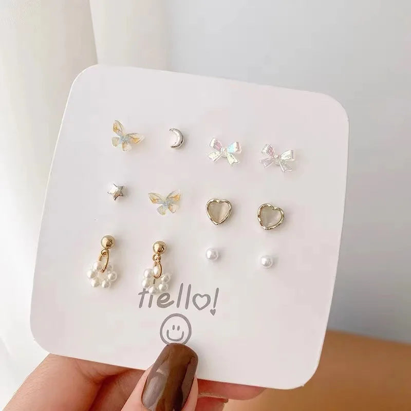Needle Cute and Sweet Bow Aurora Bear Earrings Set - Combination of Three Pieces Ear Studs for Ear Accessories