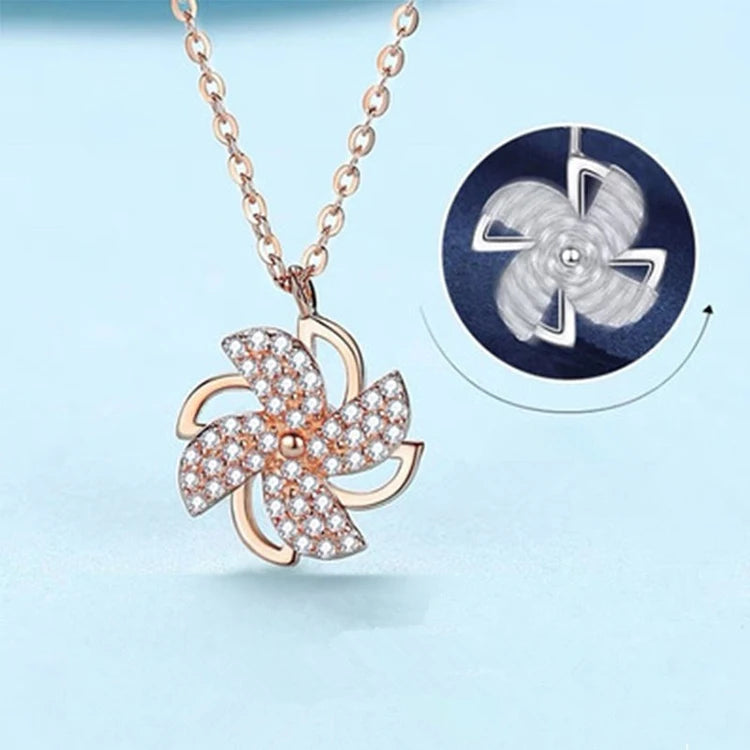CAOSHI 4A Cubic Zirconia Pave Silver Plated Crystal Rotatable Windmill Pendant Necklace Jewelry Women