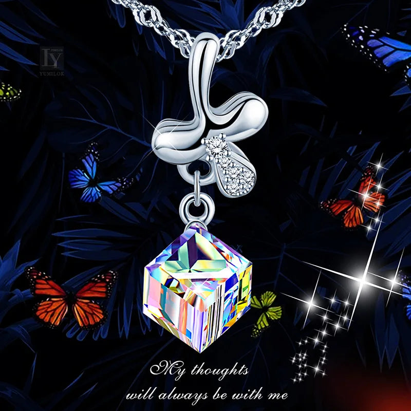 Elegant Women's S925 Sterling Silver Pendant Necklace Stylish Crystal Lucky Clover Jewelry