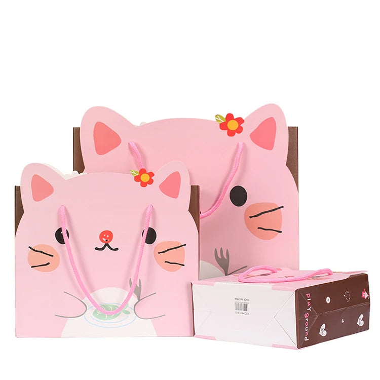Wholesale Cute Patterned Kraft Shopping Paper Bag Reusable Custom Logo Art Paper Packaging for Kids' Gifts and Parties