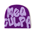 Popular Hot Sale in Stock Unisex Colorful Adults Unfold Cuffless Winter Cap Custom All Over Jacquard Lettering Purple Beanie Hat
