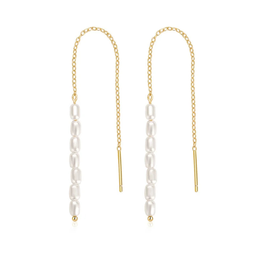 Wholesale Trendy Tassel Earrings 925 Sterling Silver Long Gold Plated Earrings Manmade Pearl Jewelry