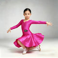 Girls Rose Madder Latin Dance Dress Long Sleeve Ballroom Tango Salsa Dancewear Rumba Samba Costume Stage Dance Wear