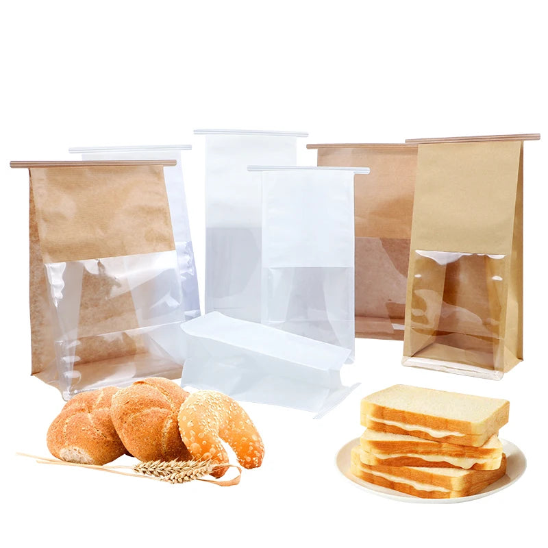 Custom Logo Biodegradable Kraft Paper Stand Pouches Window for Pizza Pet Food Cookies Sandwich Packaging | Food Grade Lining