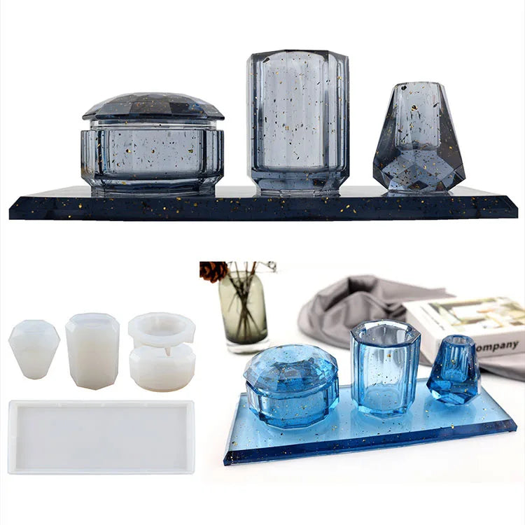 4Pcs Resin Molds for Bathroom Accessories Set Silicone Molds for Resin Casting Toothbrush Holder Cup Diffuser Bottle Mold