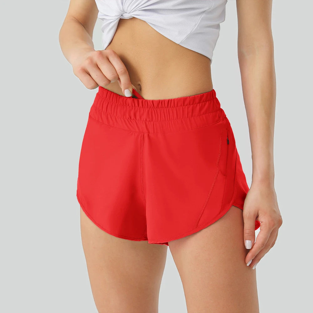 Custom Logo Women 2.5inch Zipper Pockets Drawstring Yoga Shorts 2 in 1 Lightweight Quick Dry Running Fitness Sports Gym Shorts