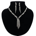 Vintage Silver Bridal Suit Necklace and Earring Set with Braided Tassels and Rhinestones for Wedding or Evening Dress-Up