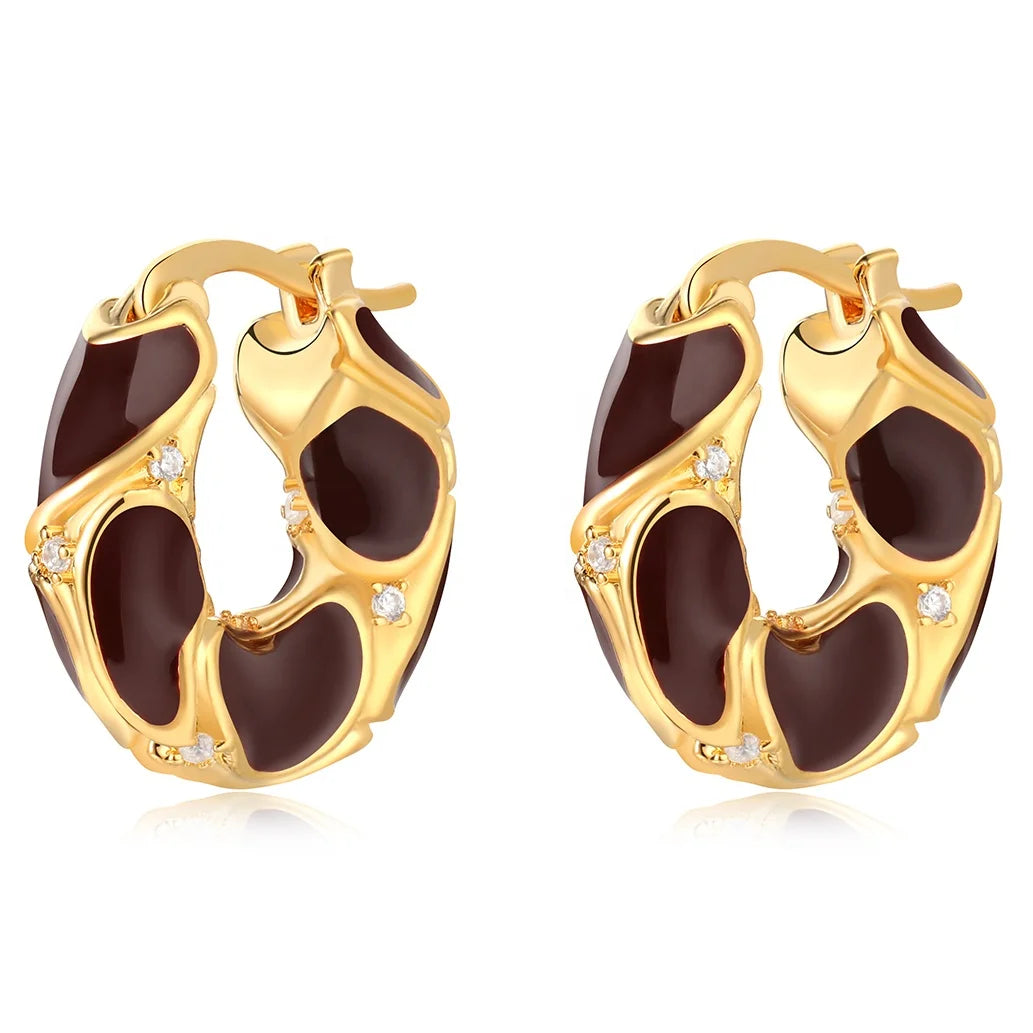 Premium Trendy Vintage Brass 18K Gold Plated Real Gold Vermillion Enamel Ball Earrings Unisex Jewelry Gift Customization