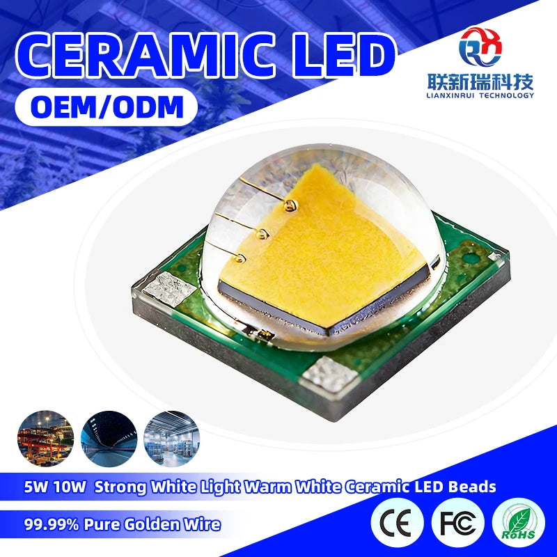 5050 Ceramic LED Beads 5-8W Strong White Light Warm White Flashlight to Highlight 3V Input Voltage