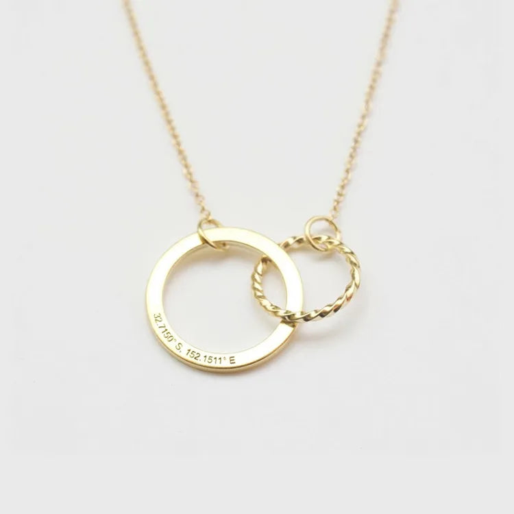 Personalized Mother Daughter Jewelry 925 Sterling Silver Gold Plated Interlock Circle Necklace Wholesale