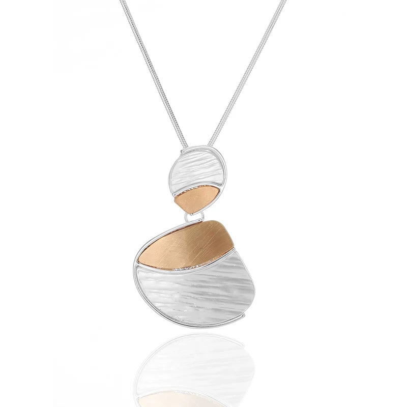 Best Selling Two Tone Hammered Water Drop Dangle Pendant Necklace