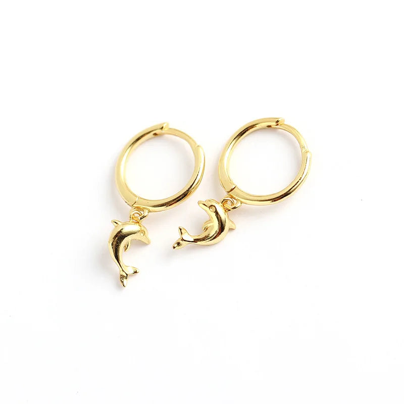 Cute 18K Gold Plated 925 Sterling Silver Plain Small Cute Animal Dolphin Hoop huggies Earrings for Women