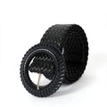 Women's Skinny PU Plastic Belts with Elastic Stretch Waist Pin Buckle Cinch Wooden Buckle Braided Strap Straw Woven Fashionable