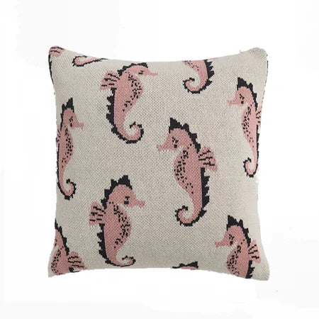 HM Cute Seahorse Home Decor 100% Cotton Knitted Throw Pillow Cover Cotton Cushion Cover Wholesale Custom