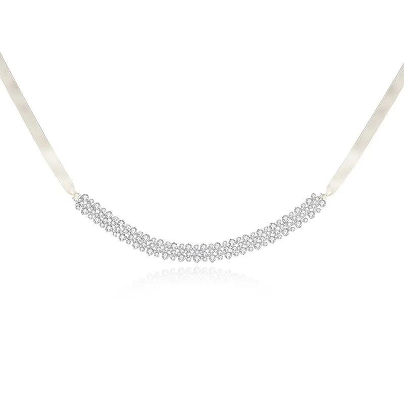 SLBRIDAL Flexible Cubic Zircon Women Girls Fashion Headband(Necklace or Belt) Soft Copper Chain Bridal Wedding CZ Hair Jewelry