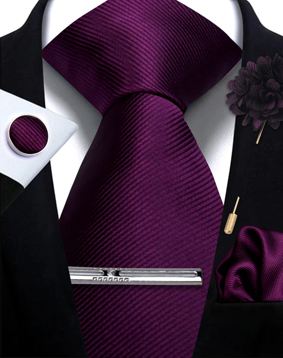 Popular Wedding Color Men Tie Set and Hankies 2024 Dark Purple Neck Ties for Men With Handkerchief Custom Jacquard Ties Men