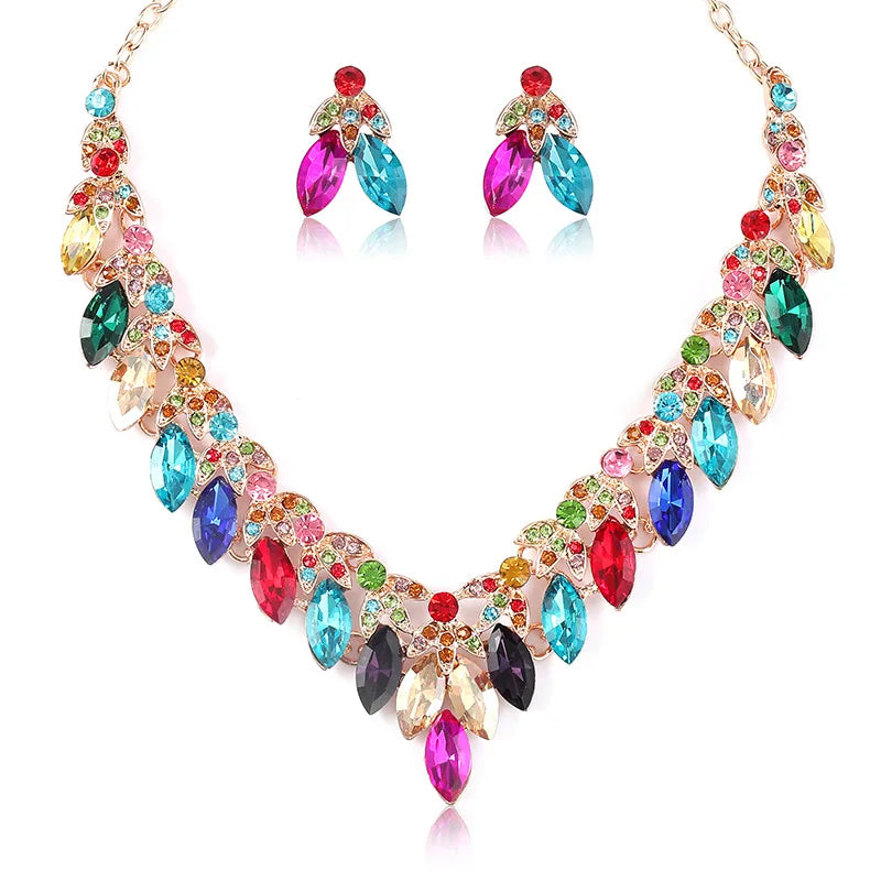ZC096 Fashion Crystal Bridal Jewelry Set Women Rhinestones Necklace Earrings Set Wedding Jewelry Sets