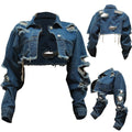 S-XXL European and American Fashion New Women's Summer Coat Irregular Denim Tattered Jacket Casual Washed Pocket Jacket