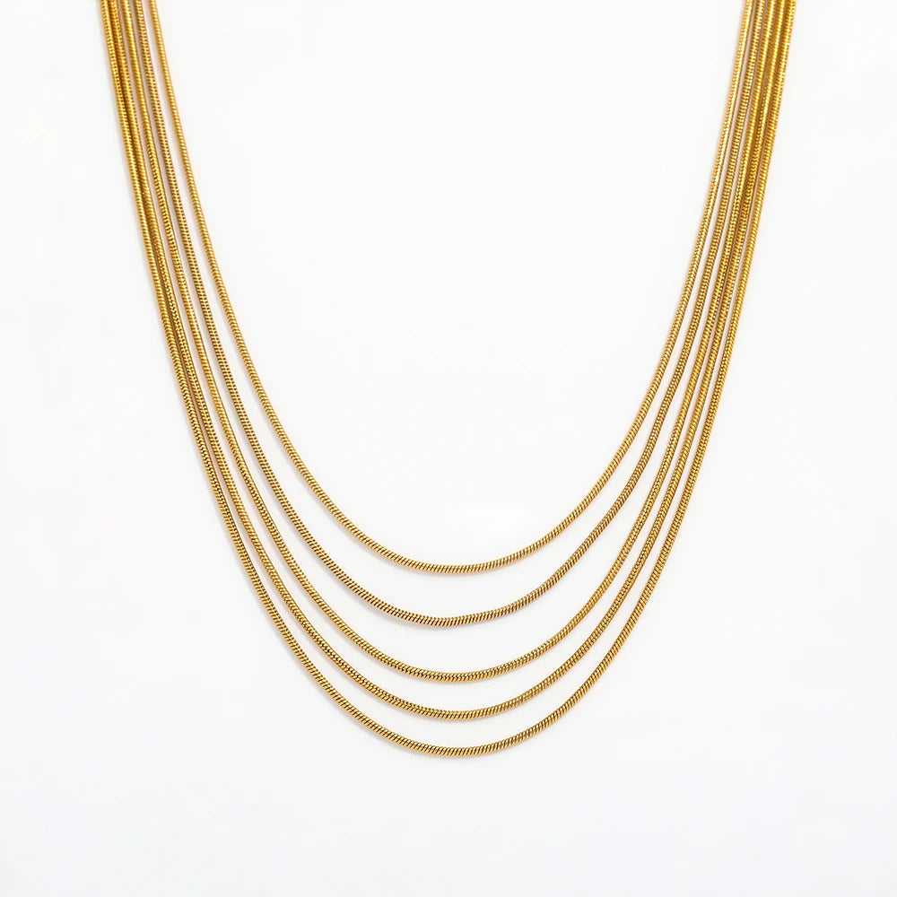JOOLIM 18k Gold Plated Multi-Layer Snake Chain Necklace Dainty and Trendy for Gift or Anniversary
