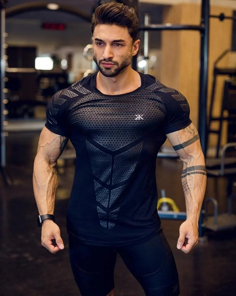 Men Breathable Quick Dry Large Type Muscle Compression T Shirt Custom Gym Fitness Running Printed Plus Size Men's T Shirts