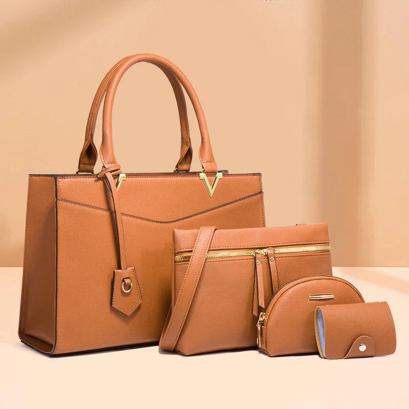 2026 New Trendy Vegan Leather Bags Luxury Women Shoulder Hand Bags for Women Tote 4pcs Handbag Set