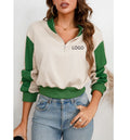 L230794 Custom Logo Color Block Half Zip Sweatshirt Long Sleeve Drop Shoulder Turn-down Hoodies Sweatshirt Women's Clothing