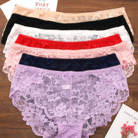 XXXXL Fat Ladies Plus Size Underwear Women's Plus Size Transparent Mesh Sexy Lace Seamless Briefs