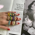 Customized Women Rings Trending Summer Holiday Jewelry Colorful Handmade Glass Seed Beads Stretch Flower Ring for Girls Lady