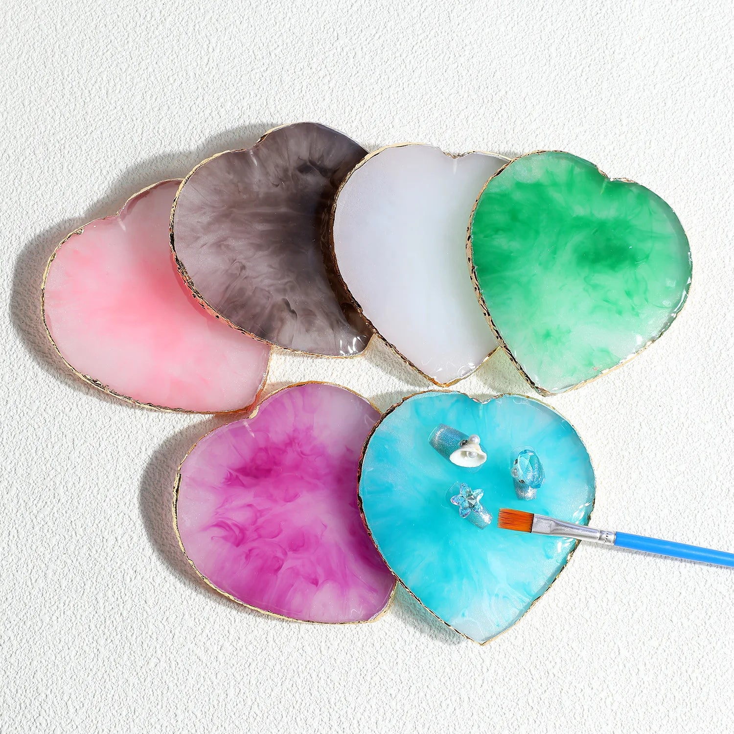 Nail Tips Holder Gilt Display Plate Agate Heart Leaf Design Crystal Resin Palette for Nail Art Manicure Tools